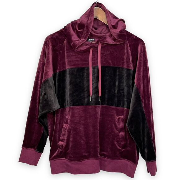 Champion Elite Velour Colorblock Hooded Sweater Women‎ Size L Purple Drawstring - Picture 1 of 9